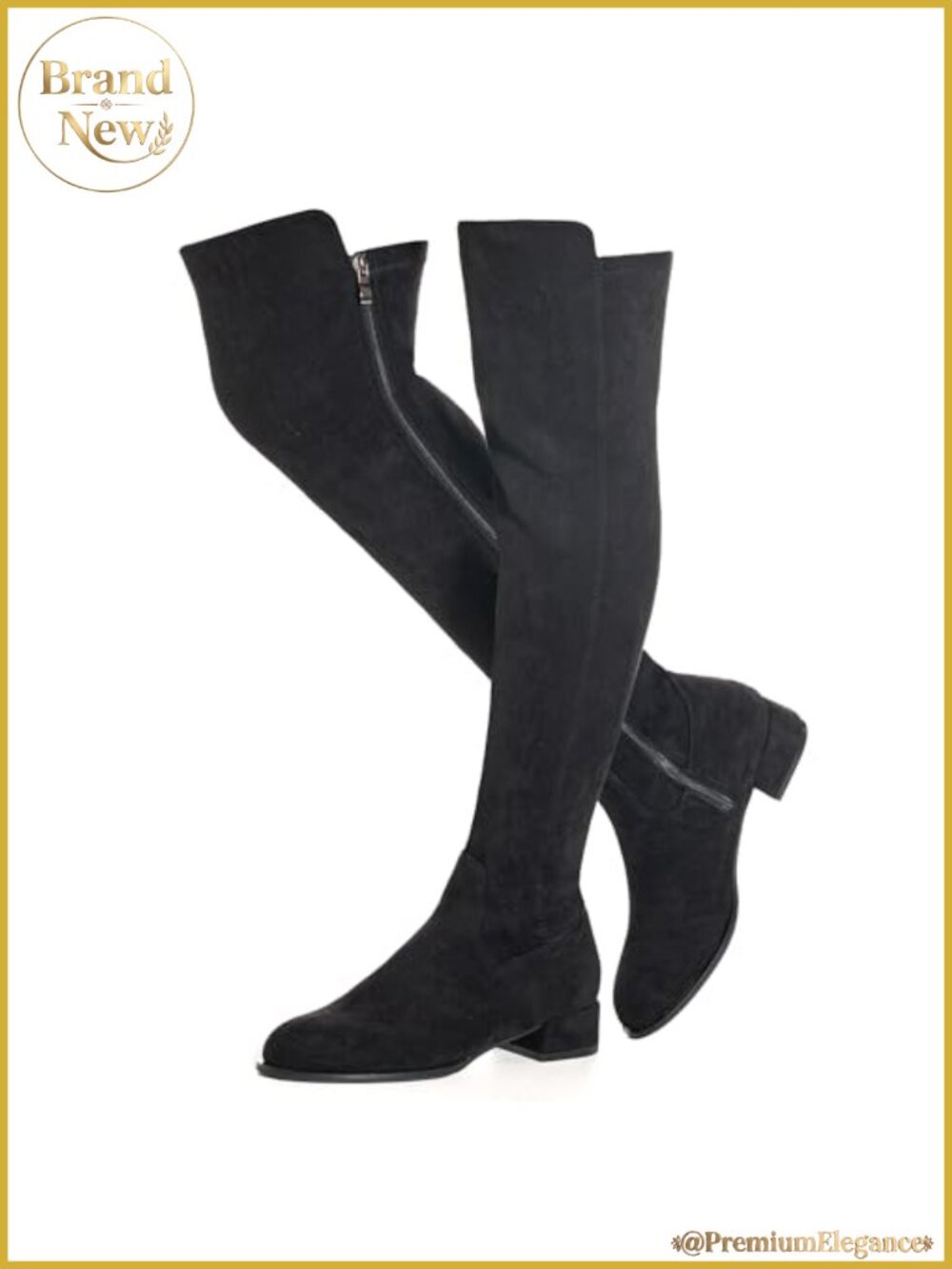 Faux Suede Over the Knee Boots Block Heel Side Zip Comfort Winter